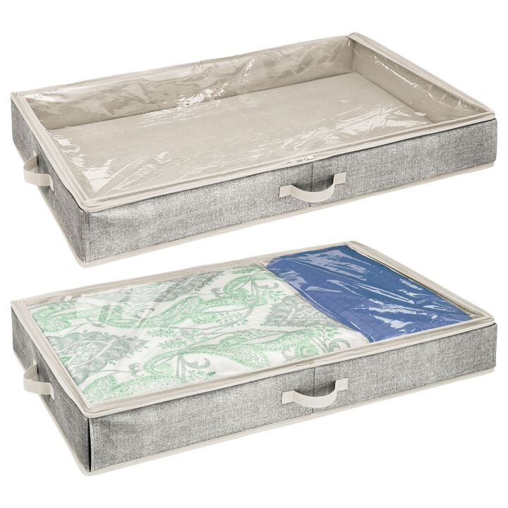 mDesign Fabric Under Bed Storage Organizer Bag, Zippered Lid, 2 Pack - Gray