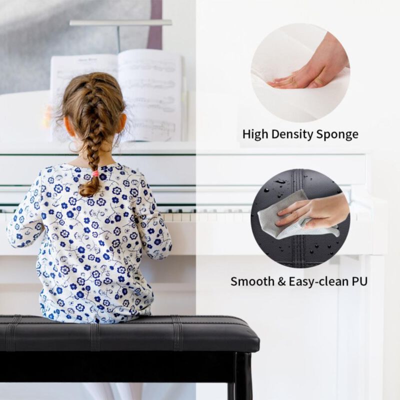 Hivvago Solid Wood PU Leather Piano Bench with Storage