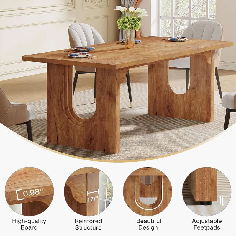 ShipItFurniture 71" Dining Table Rustic Brown Wood Pedestal image number 7