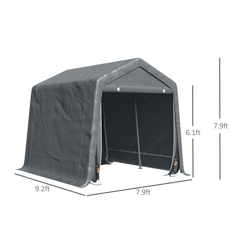 9.2' x 7.9' Garden Storage Tent, Heavy Duty Bike Shed, Patio Storage Shelter w/ Metal Frame and Double Zipper Doors, Dark Grey