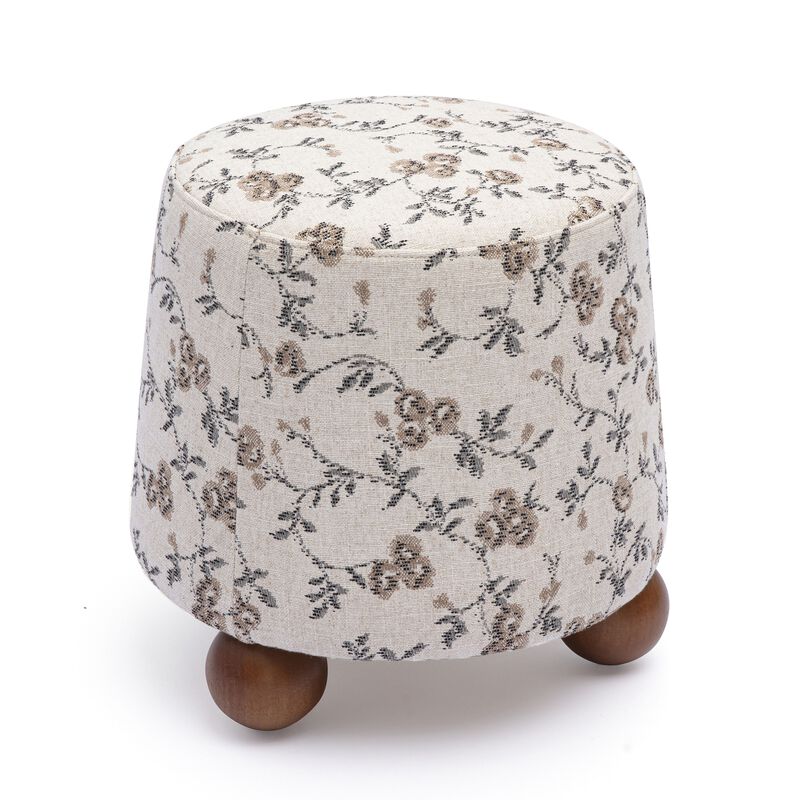 Jaine Beige Floral Jacquard Ottoman image number 2