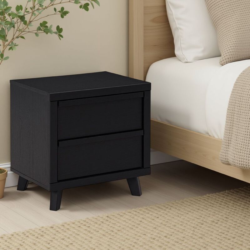 Danzi Nightstand, 2 Storage Drawers, 22 Inch, Modern Black Laminate