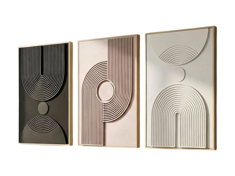 Large 3D Textured Abstract Wall Art 3 Piece Neutral Modern Canvas Decor for Home image number 0