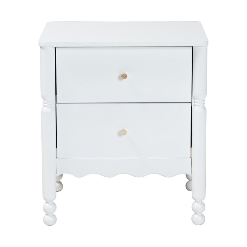 Baxton Studio Hoffman Nightstand - 2-Drawer Bedside Table with Scalloped Apron and Turned Legs for Bedroom, Walnut Brown image number 2