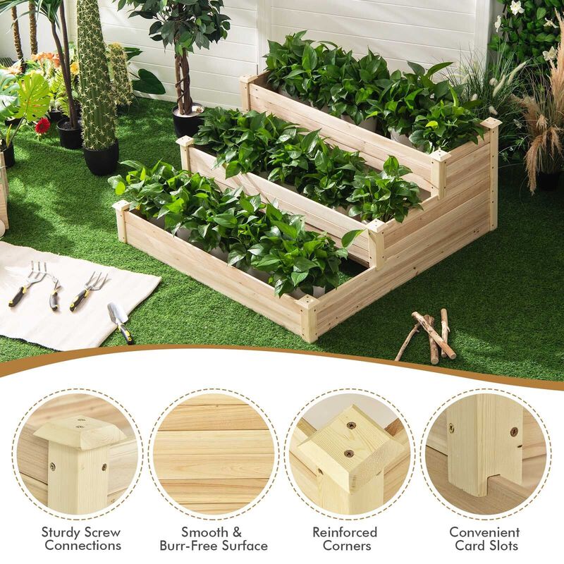 3-Tier Raised Garden Bed Wood Planter Kit for Flower Vegetable Herb
