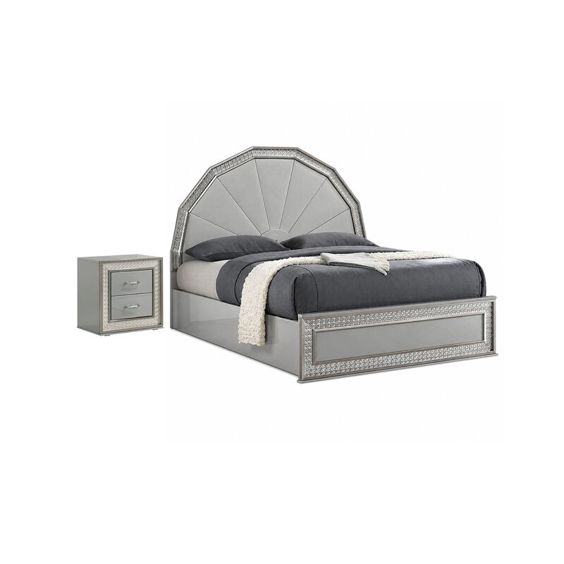 2pc King Bedroom Set, Metallic Gray, Silver Wood, Nightstand image number 0