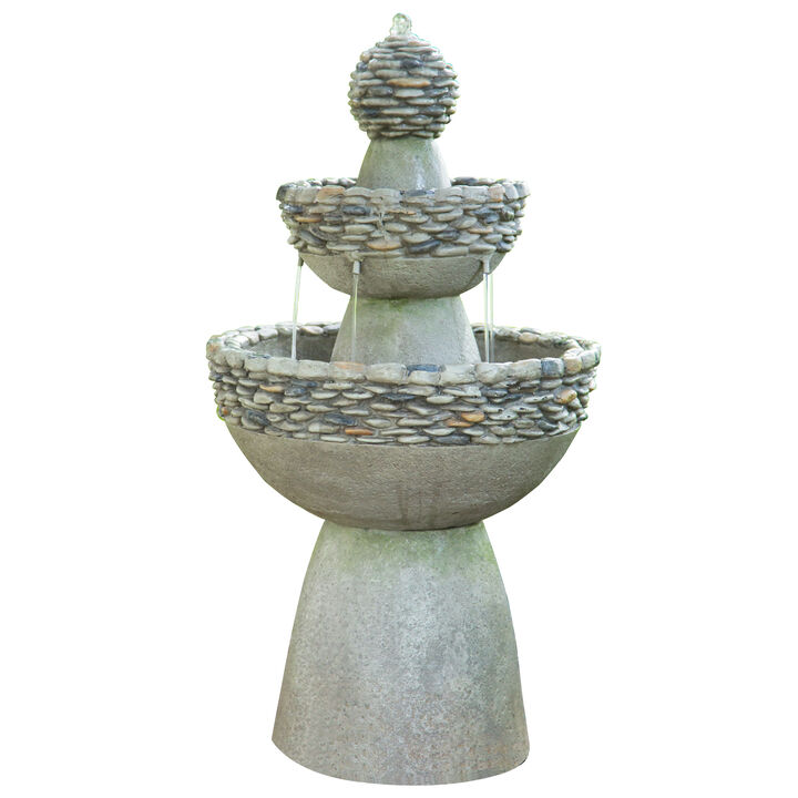 3-Tier Stone Pedestal Water Fountain, Gray