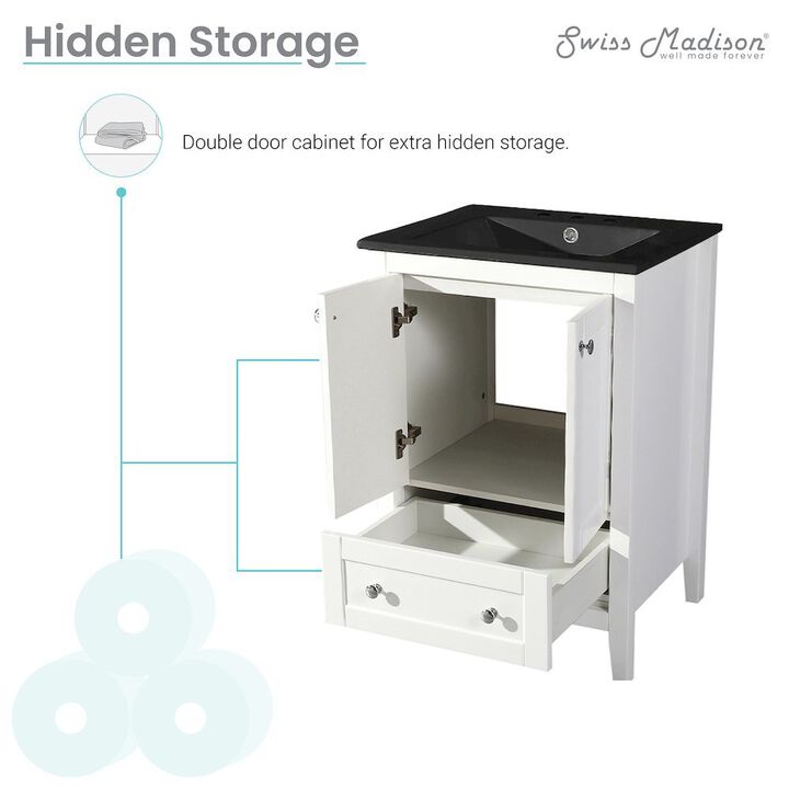 Cannes 24 in. White Bathroom Vanity with 3-Hole Ceramic Sink Top