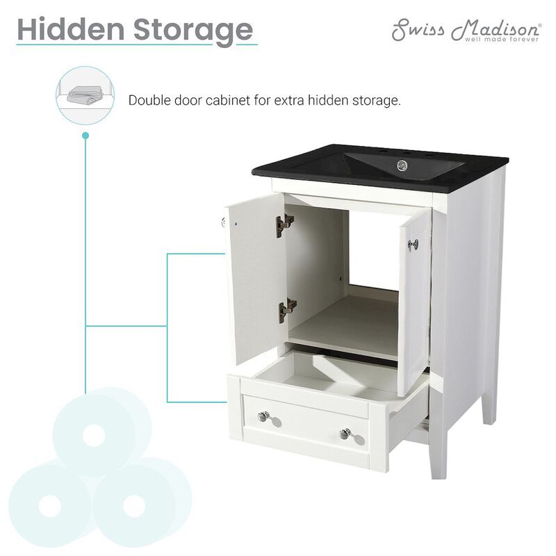 Cannes 24 in. White Bathroom Vanity with 3-Hole Ceramic Sink Top image number 1