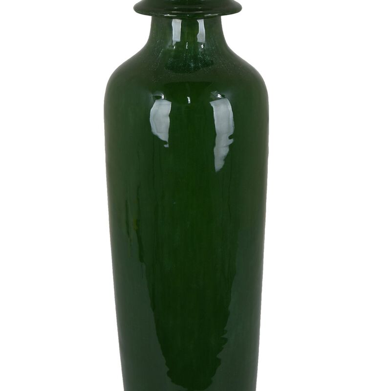Jesi Accent Temple Jar with Lid, Decorative Green Ceramic, 29 Inch - Benzara