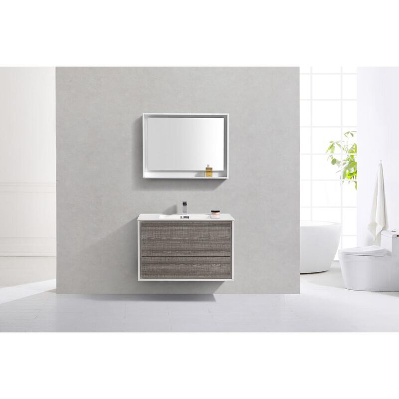 Kubebath DeLusso 36  Ash Gray Wall Mount Modern Bathroom Vanity