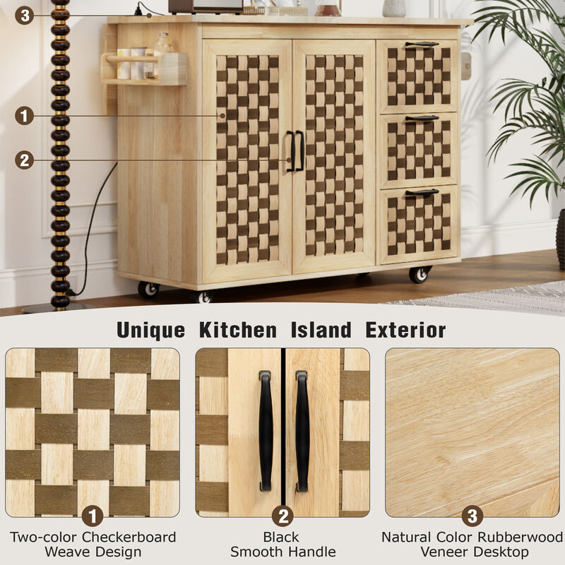 Merax Woven Checkerboard Pattern Kitchen Island