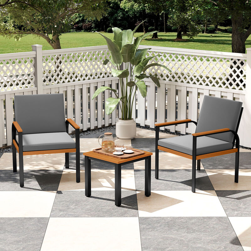 Grey 3-Piece Patio Conversation Set with Chairs and Coffee Table image number 1