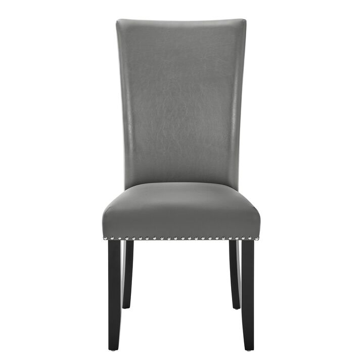 Lira Dining Chairs Set of 2, Nailhead Trim Gray Fabric, Solid Wood - Benzara