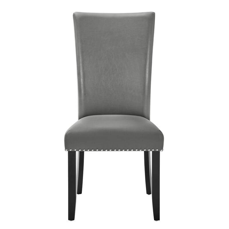Lira Dining Chairs Set of 2, Nailhead Trim Gray Fabric, Solid Wood - Benzara
