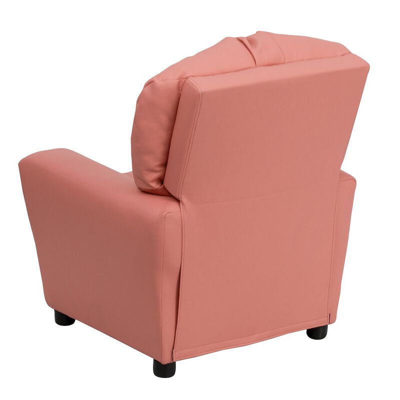 Flash Furniture Contemporary Pink Vinyl Kids Recliner with Cup Holder