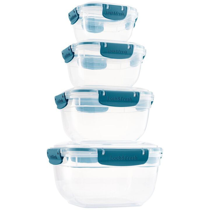 Set of 4 Square Sealed Containers, Blue