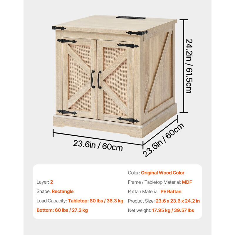 2-Tier Rectangular Rattan Coffee Table with Storage Shelf for Living Room or Bedroom