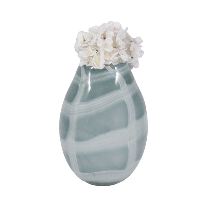 12" Slim Swirled Vase, Blue/white