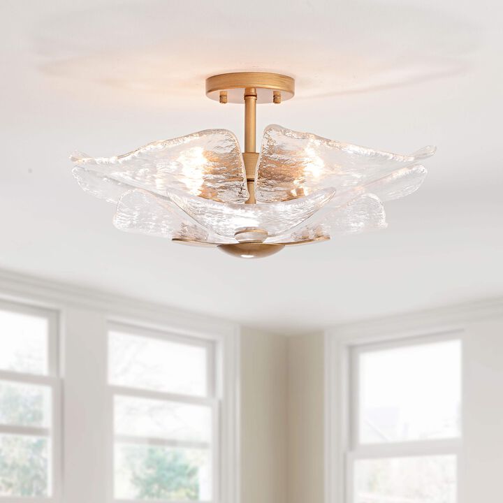 Brisa 4-light Modern Textured Glass Panels Flush Mount - Brushed Brass