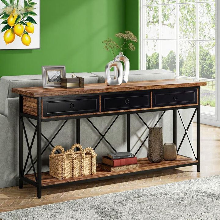 Long Wooden Console Table for Living Room, Hallway, or Entryway