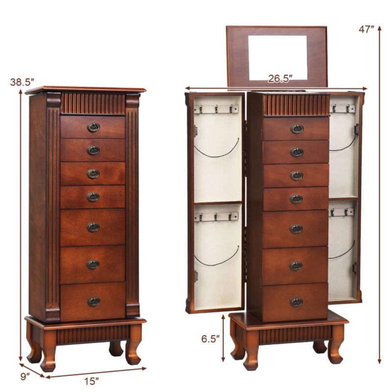 Hivvago Wooden Jewelry Armoire Cabinet Storage Chest with Drawers and Swing Doors