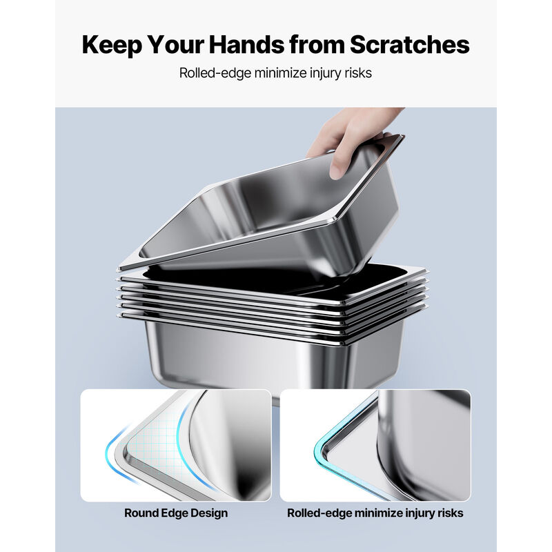 VEVOR 1/2 Size Hotel Pans Steam Table Pans 4 Inch Deep Stainless Steel 6 Pack