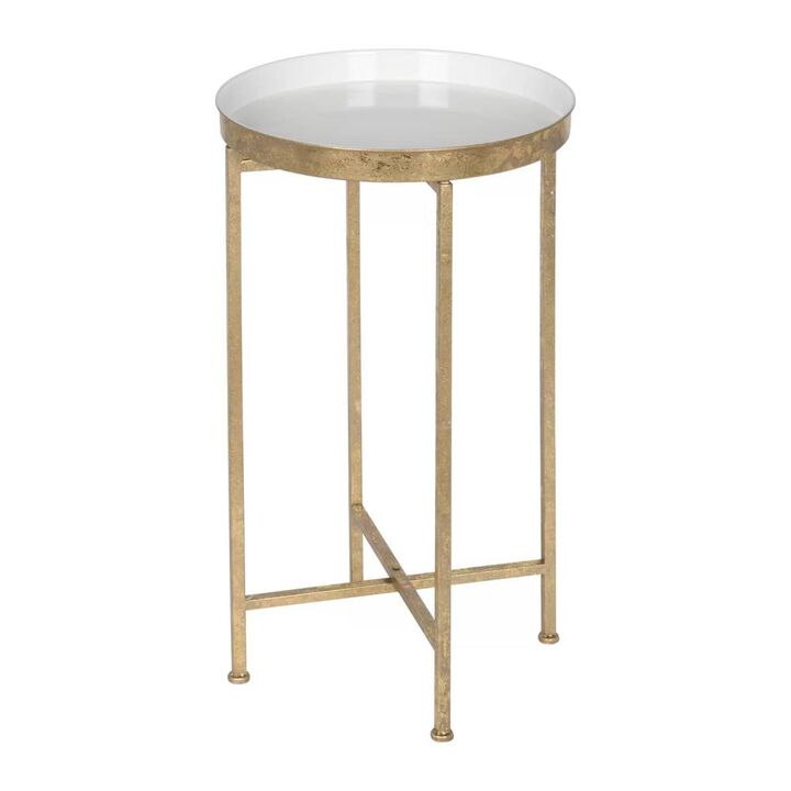 Hivvago Gold Finish Metal Round End Table Nightstand with Removable Teal Tray Top
