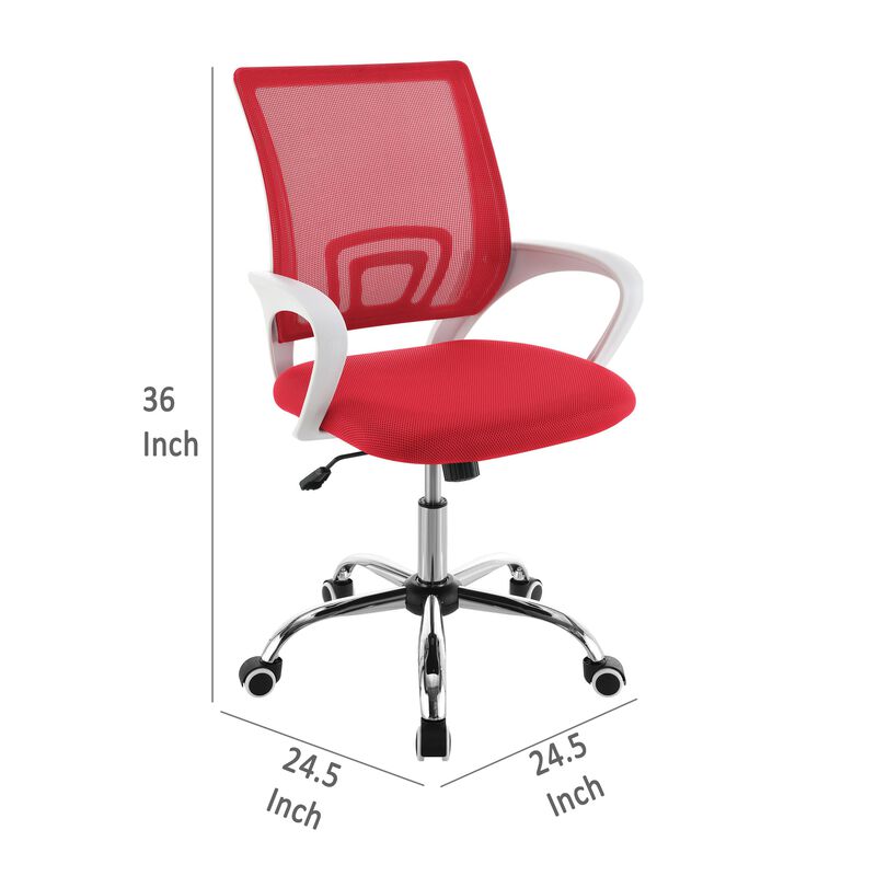 Fera Rolling Office Chair, Adjustable Chrome Base, Red Mesh Fabric - Benzara