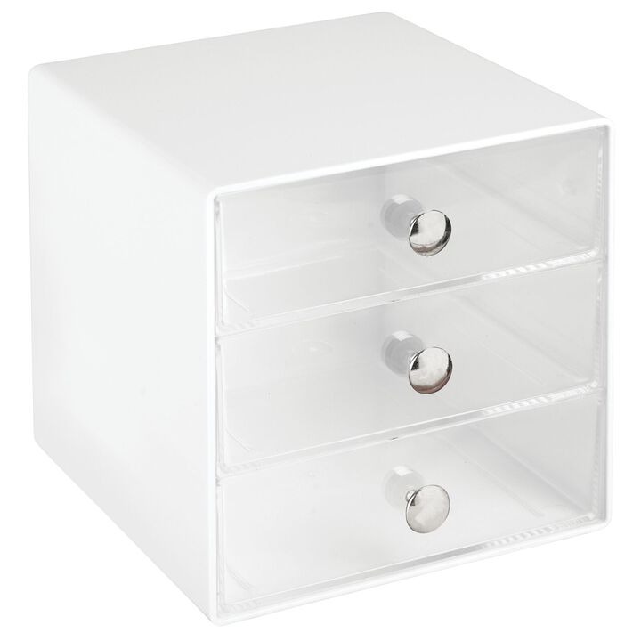 mDesign Plastic Stackable Office Supply Desk Organizer, 3 Drawers, White/Clear