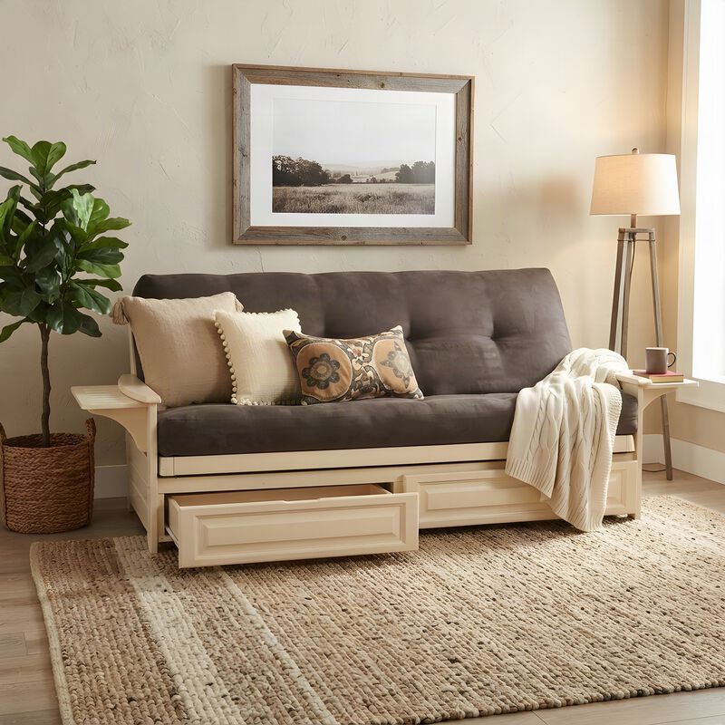 Phoenix Frame in Antique White Finish includes Suede Gray Mattress and Storage Drawers image number 4