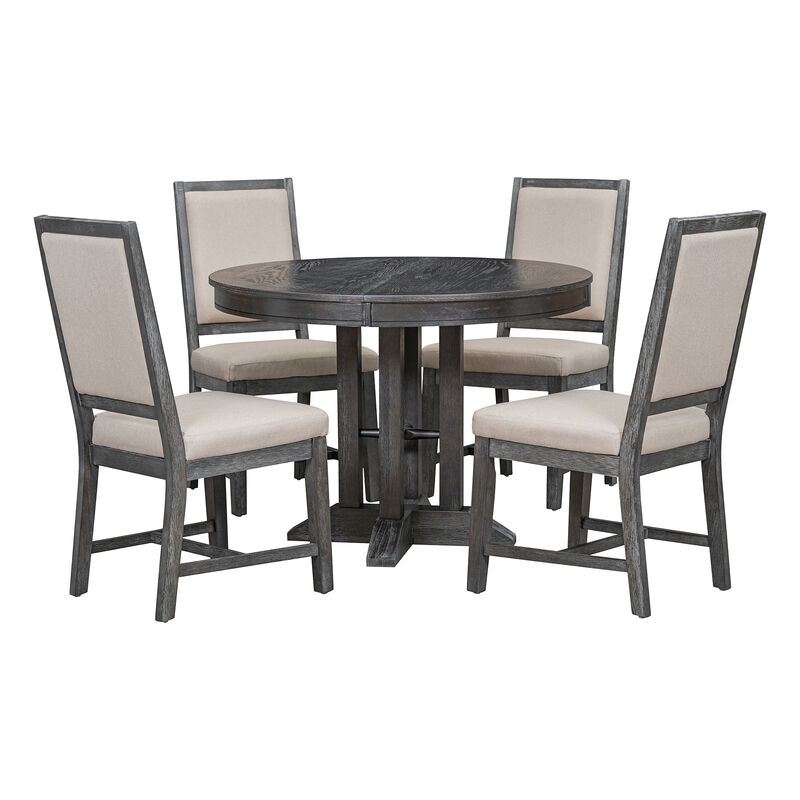 Merax 5-Piece Dining Set Extendable Round Table with Chairs