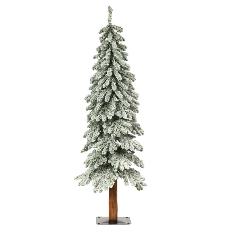 4 Foot Lightly Flocked Alpine Tree Pre-Lit Warm LED Lights with Timer and Real Wood Trunk image number 7