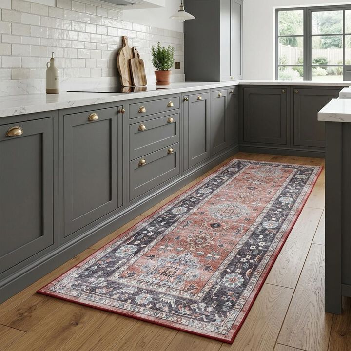 HomeRoots Oriental Distressed Non Skid Runner Rug