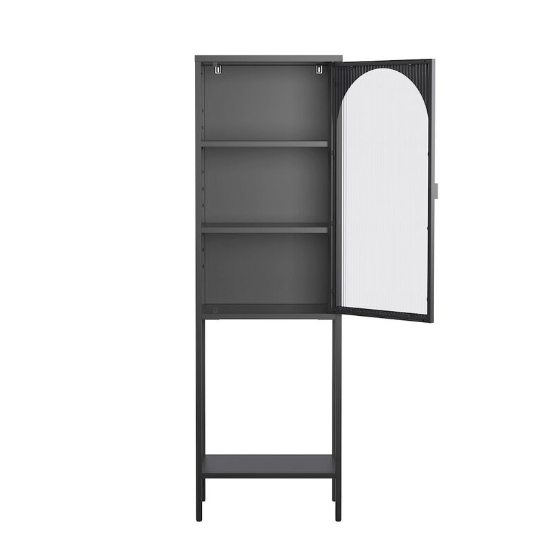 Glamour Home Benoît 62.99-inch Black One Door Storage Cabinet with Fluted Clear Door
