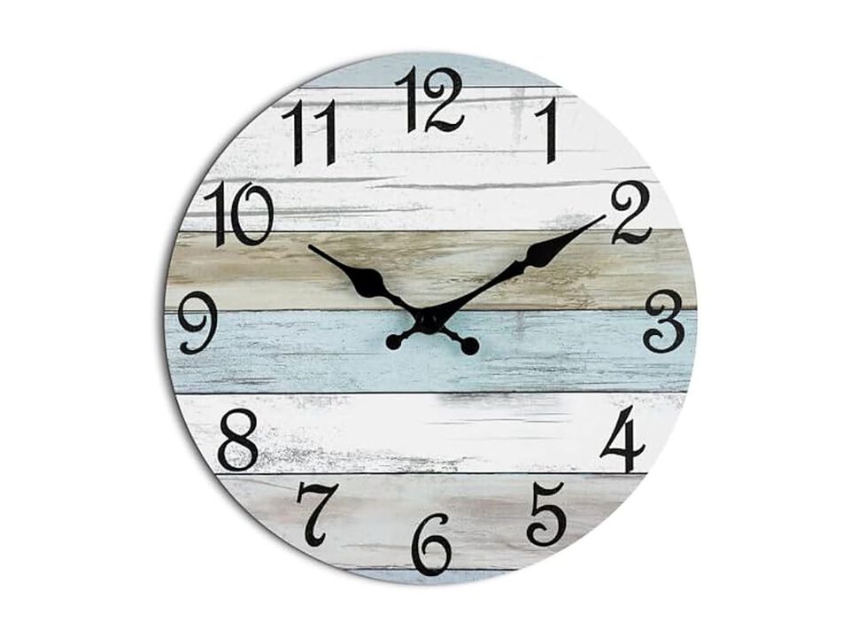 Rustic Coastal Country Wall Clock 10 Inch Silent Non Ticking Battery Operated