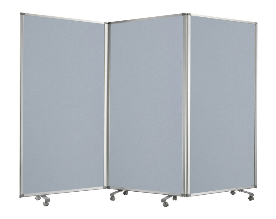 Accordion Style Fabric Upholstered 3 Panel Room Divider, Gray-Benzara