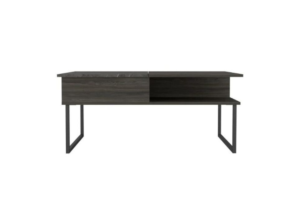 Hivvago 41 Inch Gray And Onyx Metal Lift Top Coffee Table With Two Shelves
