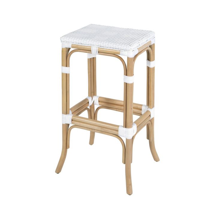 Butler Specialty Laguna 30.5 in. Seat Height Rectangular Rattan Backless Bar Stool White and Navy