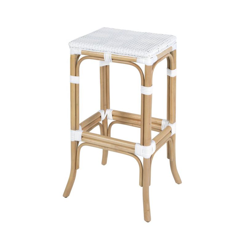 Butler Specialty Laguna 30.5 in. Seat Height Rectangular Rattan Backless Bar Stool White and Navy image number 0