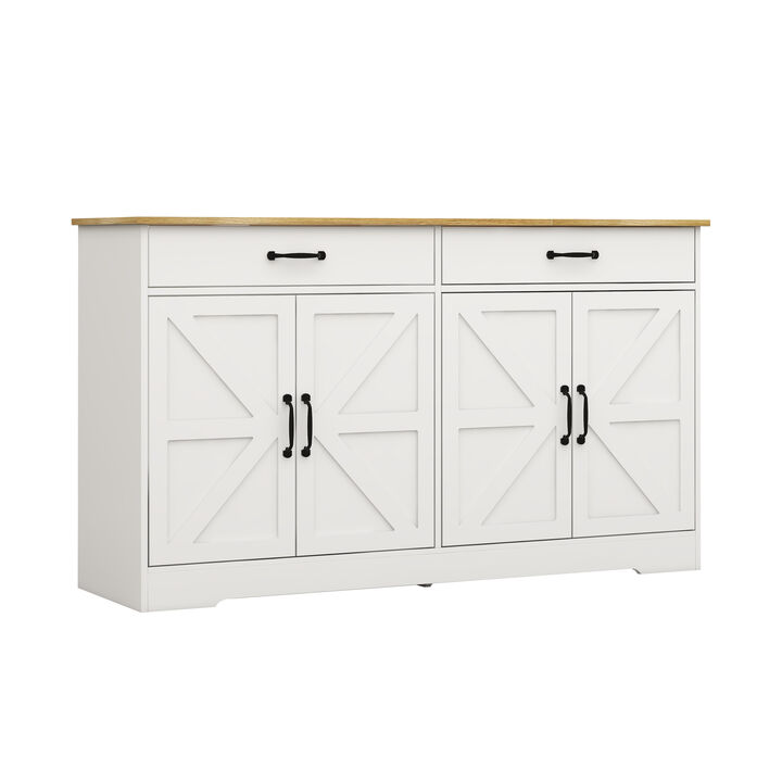 White MDF 55.91 in. Sideboard with X-panel Design Doors