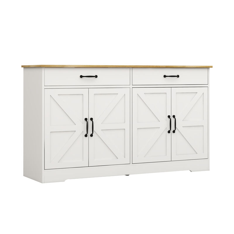 White MDF 55.91 in. Sideboard with X-panel Design Doors