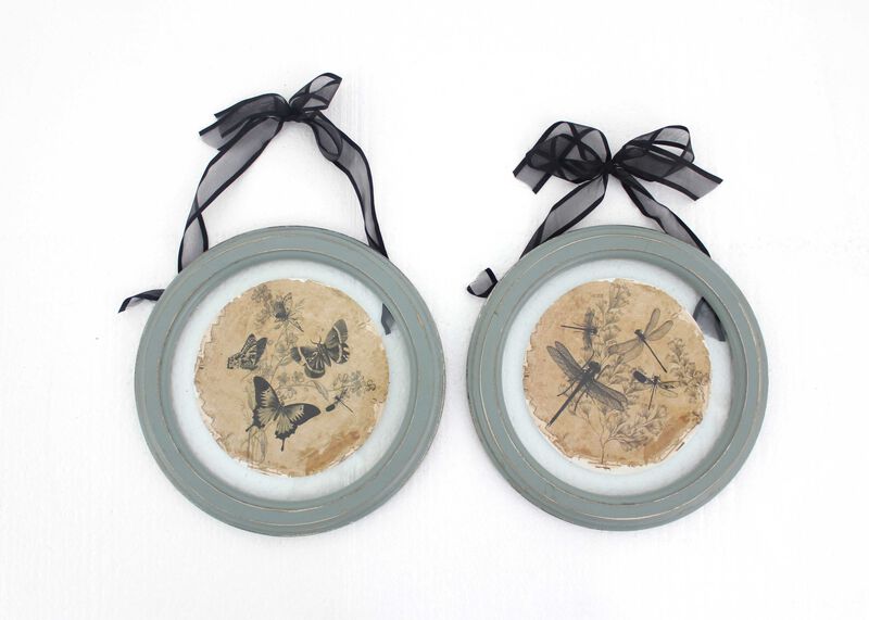HomeRoots Set of Two Green And Ivory Butterfly Glass Circle image number 0