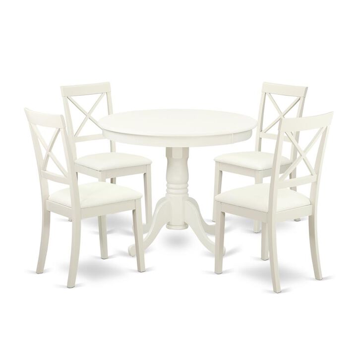 East West Furniture Dining Room Set Linen White, ANBO5-LWH-LC