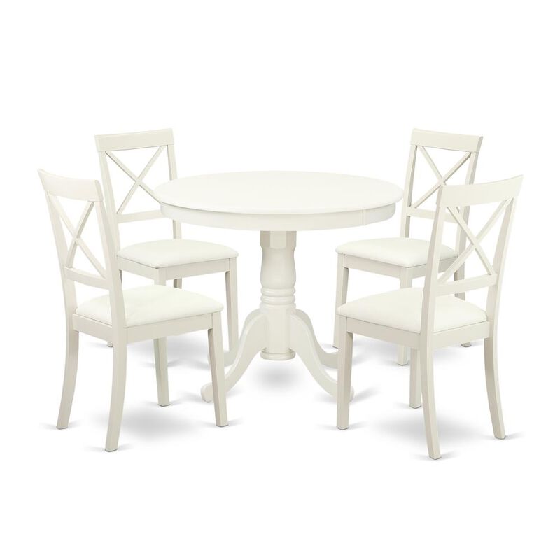 East West Furniture Dining Room Set Linen White, ANBO5-LWH-LC