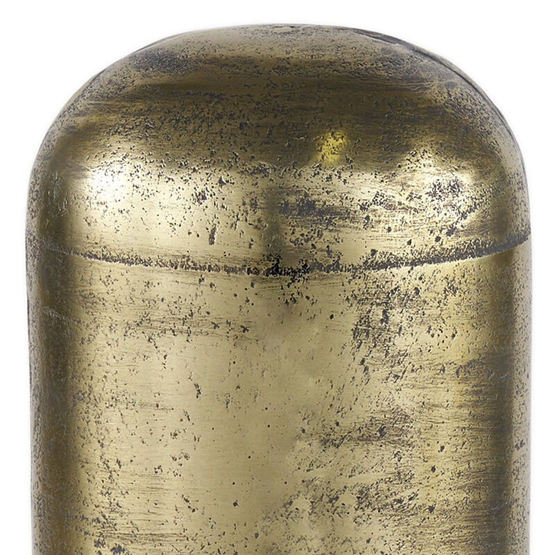 HomeRoots 15" Antiqued Brass Cast Aluminum Cylindrical Tabletop Sculpture image number 2