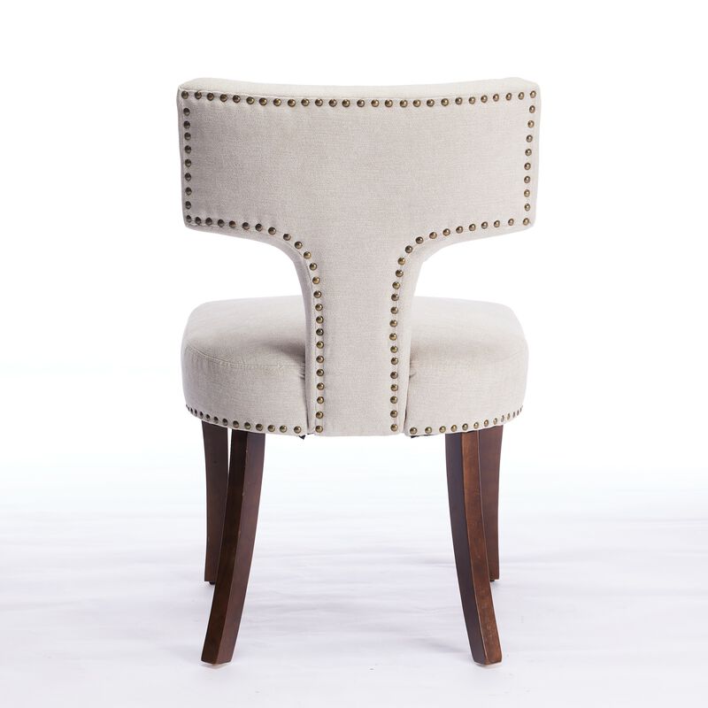 Whisen Set of 2 Mid Century Modern Dining Chairs, Linen Upholstered Curved Back Accent Chairs with Hardwood Frame & Copper Nails for Kitchen image number 6