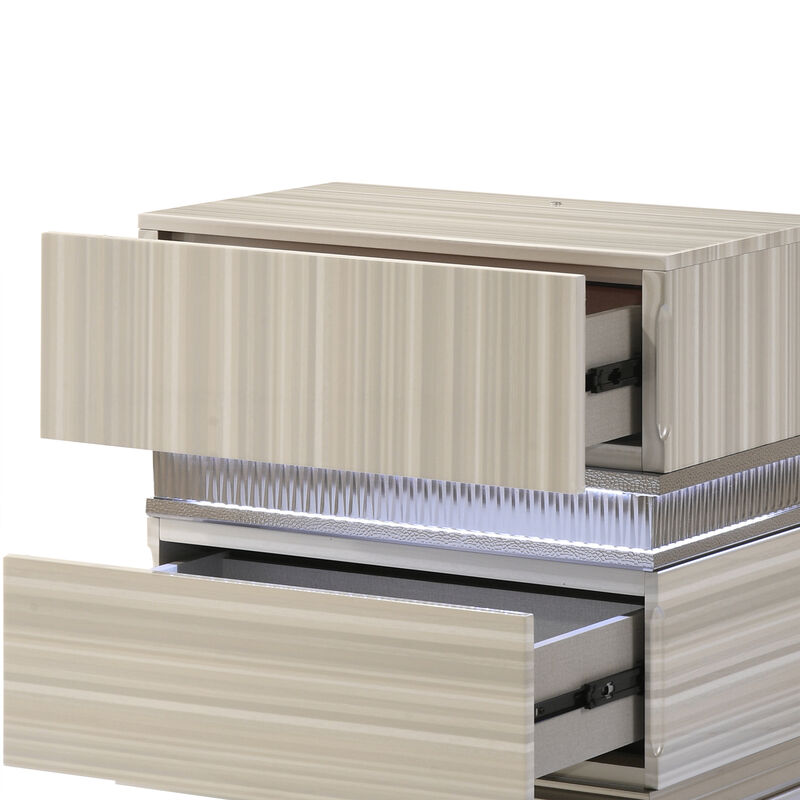 Leonor Modern Wood LED Nightstand with 2 Drawers, Fully Assembled Bedside Storage Table image number 3