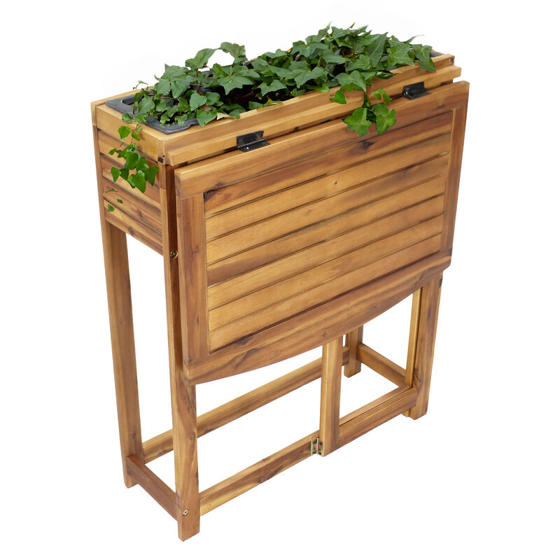 Acacia Wood Folding Table with Planter Box