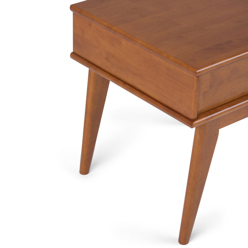 Draper SOLID HARDWOOD 22 inch Wide Rectangle Mid Century Modern End Table in Teak Brown